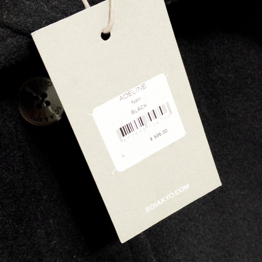 SOIA & KYO Adeline Slim-Fit Black Mixed Media Wool Coat Hooded Women's Large NWT - Picture 3 of 5